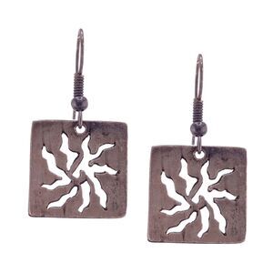 Anju Antiqued Pewter Sun Spiral on Square Design Hook Earrings E1807 - NEW